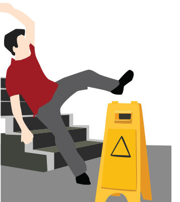 man falling down near caution sign